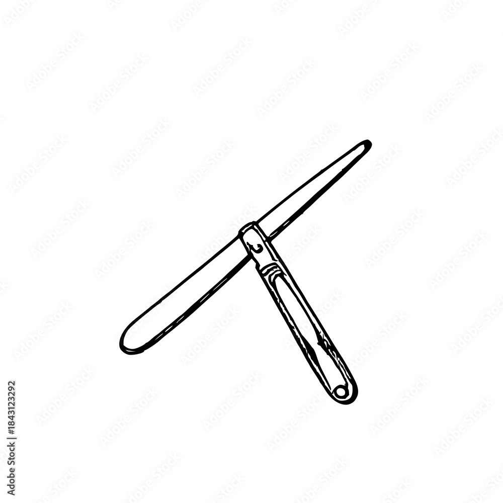 Obraz premium Black line art, vintage straight razor handle, whi