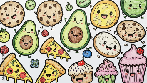Cute Kawaii Food Characters Assortment.