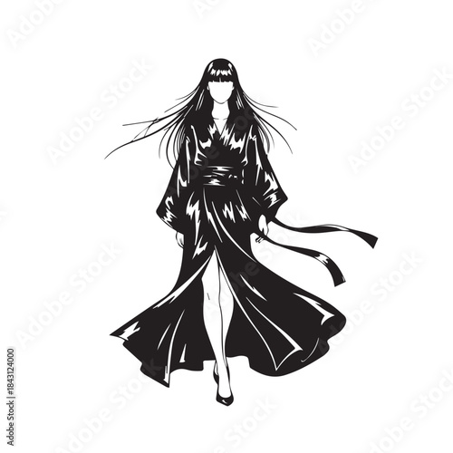Pin Up Shopping Woman Retro Black and White Vector Illustration
