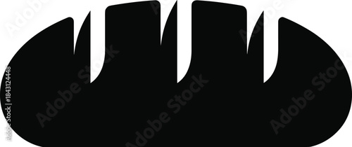 Simple black bread loaf silhouette vector illustration representing bakery, food icon, fresh baking, homemade bread, breakfast symbol, and culinary concept design.Simple black bread loaf silhouette 