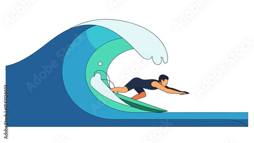 Surfer Riding a Massive Ocean Wave Dynamic Action Illustration