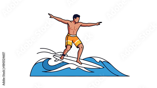 Dynamic Surfer Riding Ocean Wave Summer Watersport Adventure Athletic Male Athlete