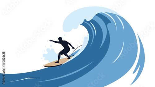 Silhouette Surfer Riding a Giant Ocean Wave