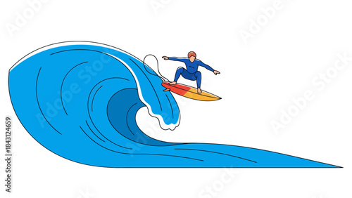 Surfer Riding a Large Ocean Wave on a Surfboard Extreme Water Sports