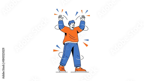 Illustration of an excited person raising his hands with joy and happiness vector