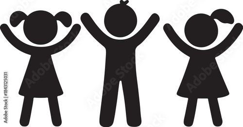 PrintThree silhouetted children with arms raised in celebration