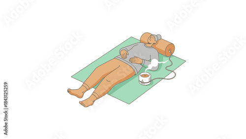 Illustration of a person lying down with a diffuser for relaxation and well-being