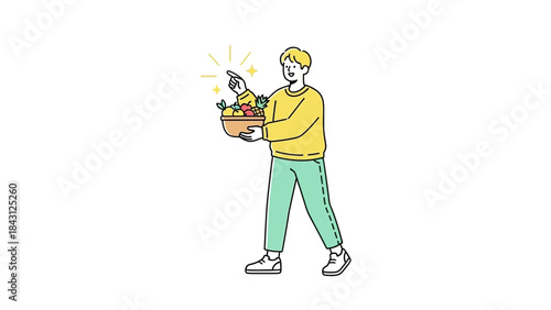 Healthy Lifestyle Choice: Illustration of a Man Offering Fresh Fruits and Vegetables for foodies