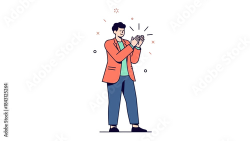 Illustration of a man clapping hands, representing applause and appreciation for a good job