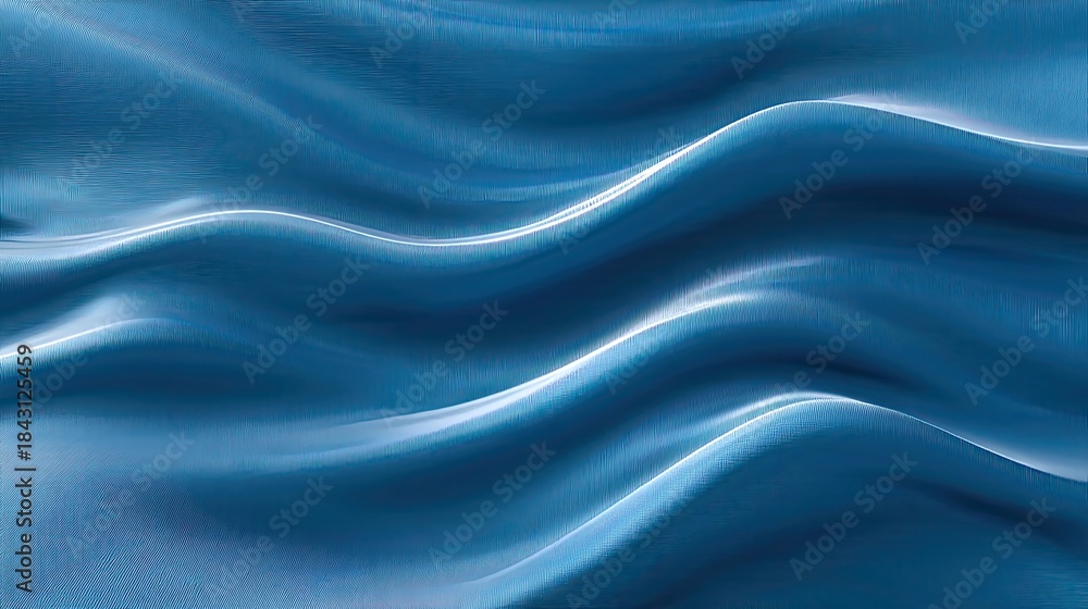 Obraz premium Smooth Waves of Luxurious Satin Fabric in Rich Blue Color with Various Light Reflections for Elegant Background and Textile Design