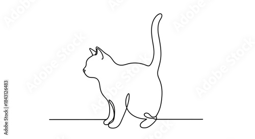 Stylized feline illustration showcasing a continuous single line drawing technique, simple yet
