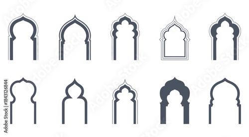 Set of Islamic and Moorish Arch Designs, featuring traditional architectural elements, ornate doorway shapes, and intricate patterns