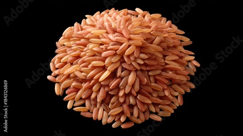 Healthy Red Rice Grain Pile on Black Background with Natural Texture and Detail for Culinary and Nutritional Illustrations and Recipes
