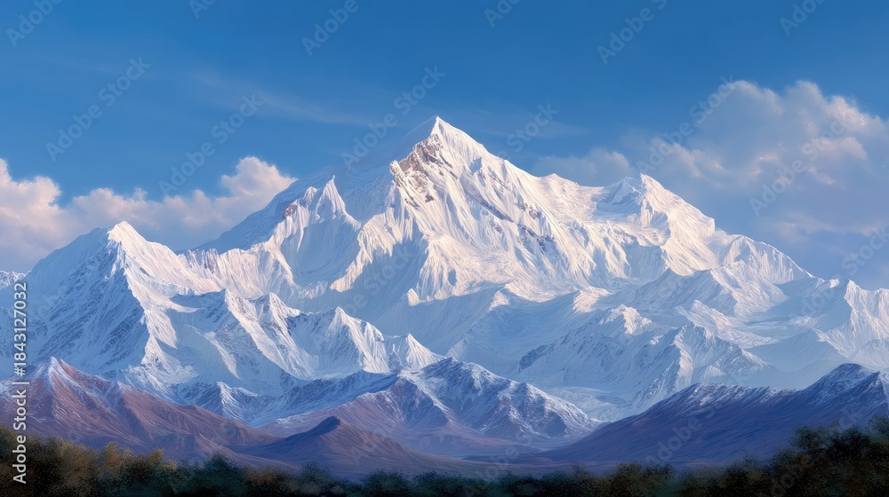 Obraz premium Majestic snow-capped mountain range with clear blue sky and stunning landscape showcasing the beauty of nature and peace in the outdoors