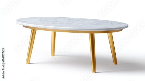 Elegant oval coffee table with a white marble top and golden legs, perfect for modern living room decor and stylish interior design inspiration