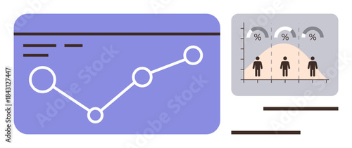 Line graph with connected data points and a demographic graph showing percentages by categories. Ideal for statistics, trends, data science, insights, analytics, demographics, business tools. Simple