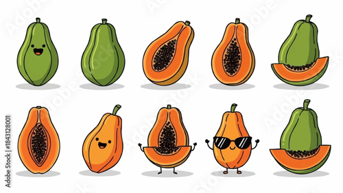Cute Papaya Fruit Characters Collection.
