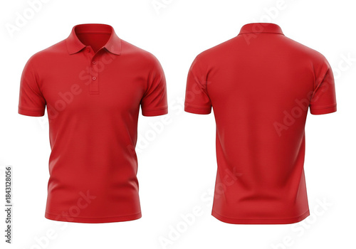 Two views of a red polo shirt isolated on transparent background