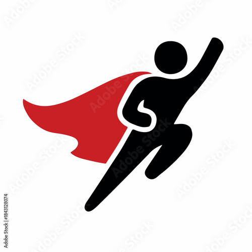 PrintSuperhero icon with red cape in dynamic pose