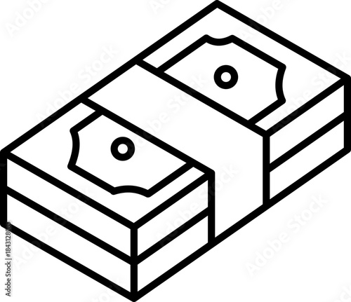 Black bundle of banknotes icon - outline