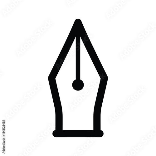 Simple black outline icon of a fountain pen nib isolated on
