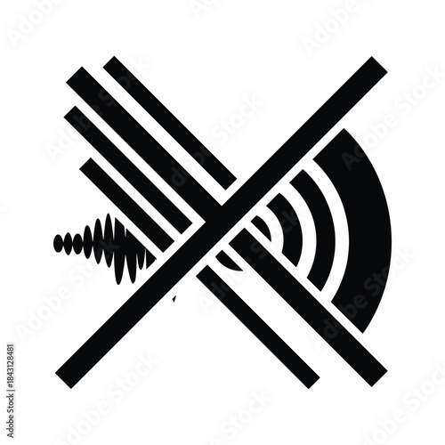 Black and white symbol indicating no sound or silence, isolated on