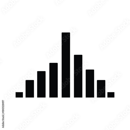 Black bar graph icon representing audio level meter or statistical data distribution isolated on