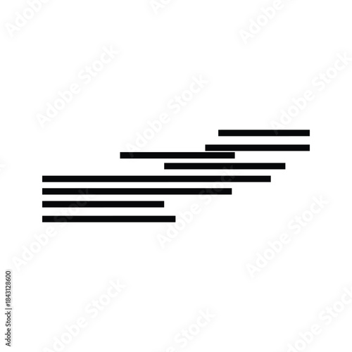 Abstract black horizontal line graphic element showing staggered progression isolated on