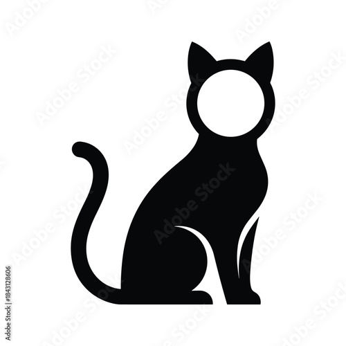 Black cat silhouette icon sitting with circular space for text or face isolated on