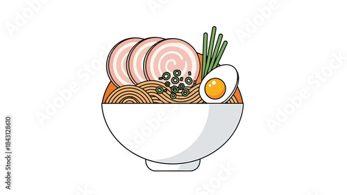 Delicious Noodle Soup Bowl with Sliced Meat and Egg