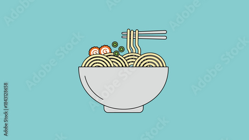 Delicious Noodle Bowl with Chopsticks Flat Design Illustration