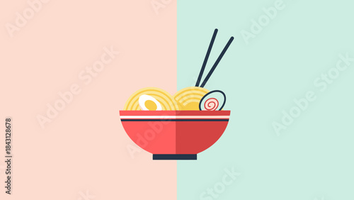 Delicious Noodles in Bowl with Chopsticks Asian Cuisine Food Illustration