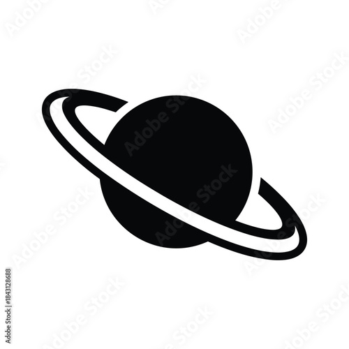 Black silhouette icon of planet saturn with prominent rings isolated on