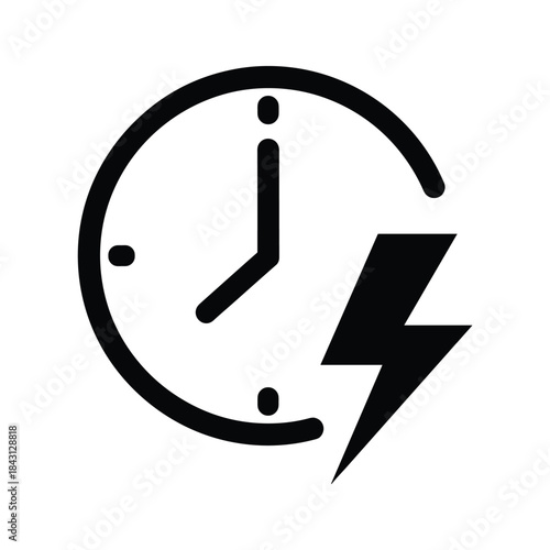 Black and white icon representing fast time, quick service, or rapid charging isolated on