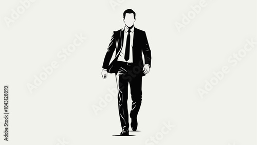 Man in Suit Walking Confidently Towards Camera.