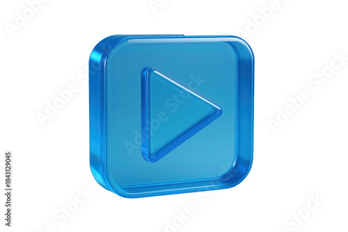 3D Blue Glass Play Button Icon for Media Start