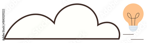 Cloud outline next to glowing lightbulb, symbolizing creativity, technology, and innovation. Ideal for data storage, digital ideas, inspiration, brainstorming, cloud computing tech advancement