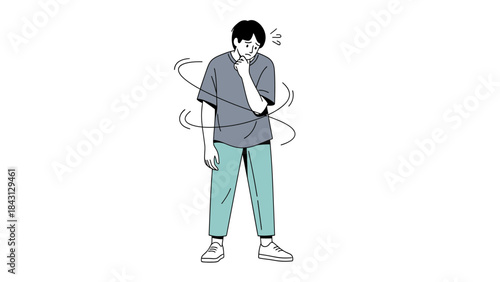 Illustration of a Man Feeling Dizzy and Confused with Lines Around him Indicating Vertigo