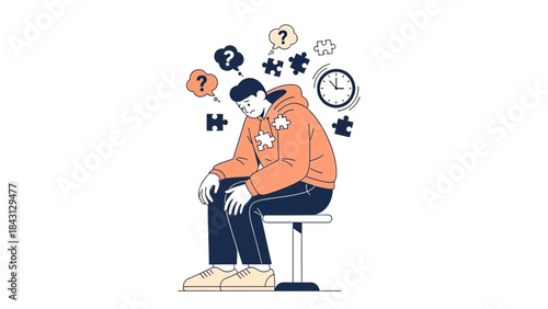 Illustration depicting stress, anxiety and mental health struggles in an individual