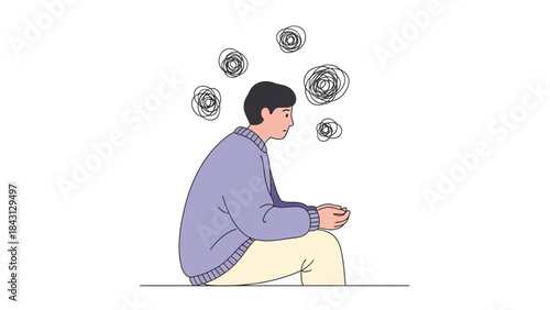Illustration depicting a person with mental health issues, feeling anxious and stressed
