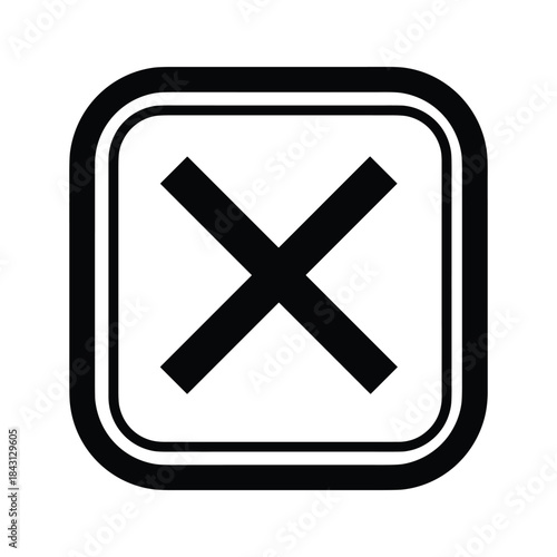 Black cross symbol inside a square frame isolated on