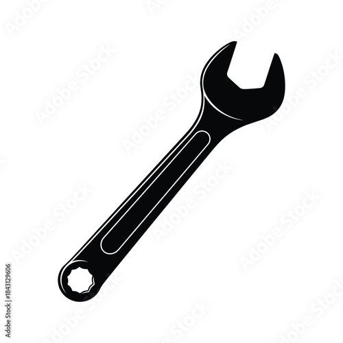 Black silhouette of a combination wrench isolated on