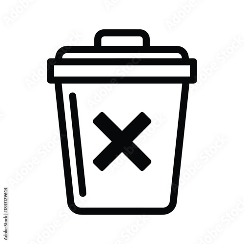 Trash can icon with a cross symbol, isolated on