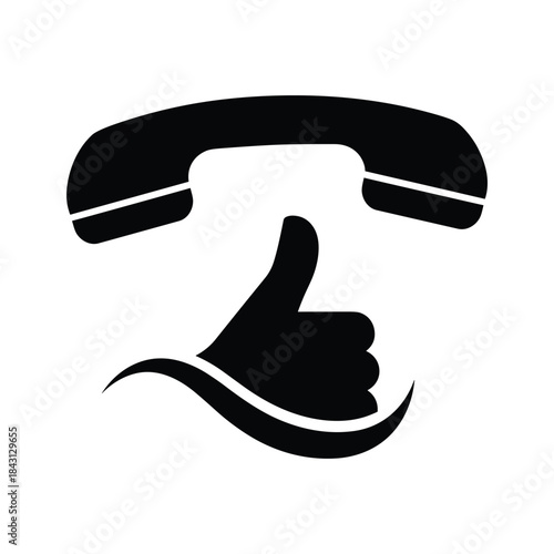 Black telephone handset with a thumbs up symbol, isolated on