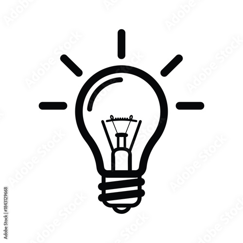 Simple black and white line art illustration of a light bulb isolated on