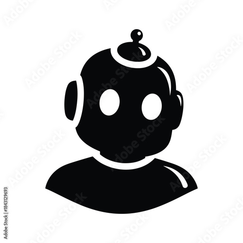 Simple black robot head icon isolated on