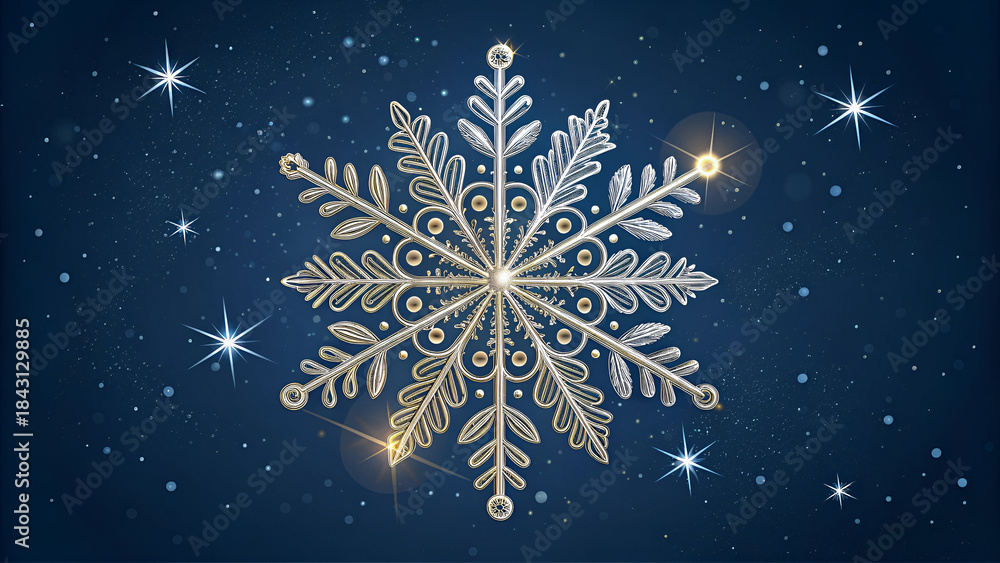Fototapeta premium Elegant star snowflake PNG isolated for winter backgrounds, holiday cards, and festive graphic compositions.