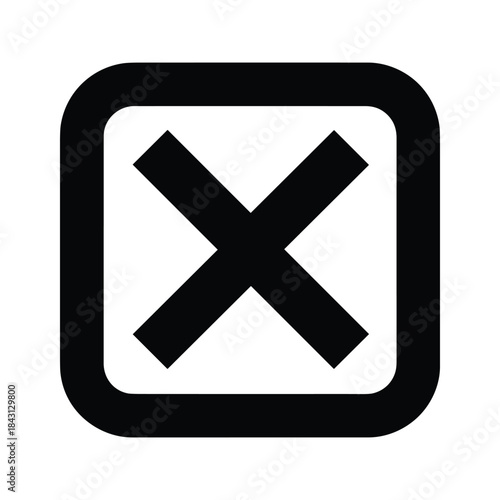Black cross symbol inside a square, isolated on