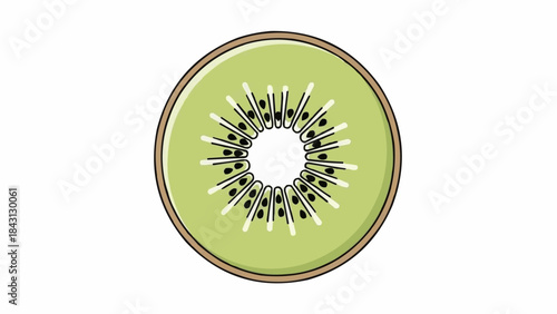 A vibrant slice of kiwi fruit showcasing its unique texture and seeds.