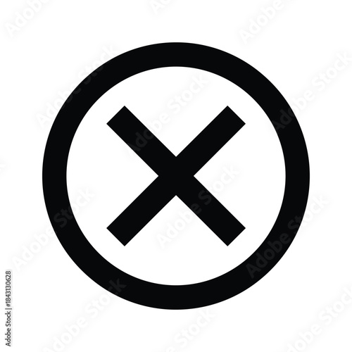 Black cross symbol inside a black circle isolated on